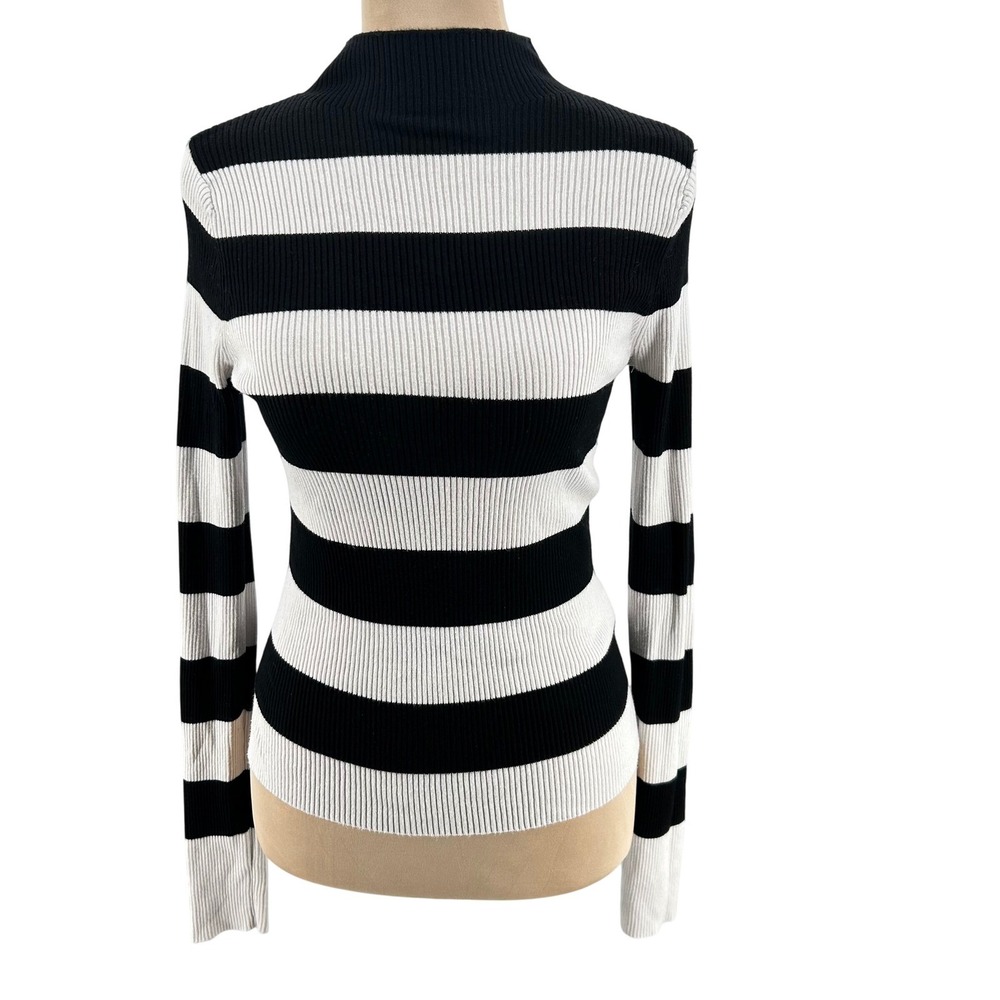 Streetwear Society Womens Black White Striped Ribbed Mock Neck Sweater‎ Large